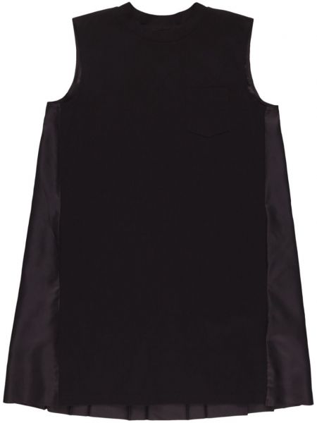Плисирана памучна мини рокля Sacai черно