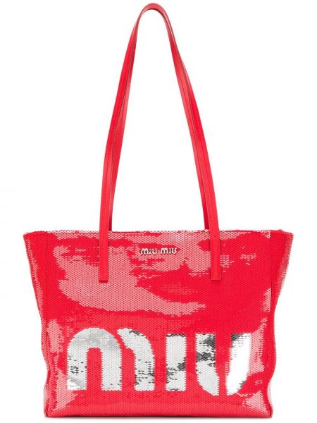 Shopper kabelka s potiskem Miu Miu červená