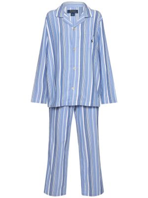 Péřové bavlněné pyžamo s knoflíky Polo Ralph Lauren modré
