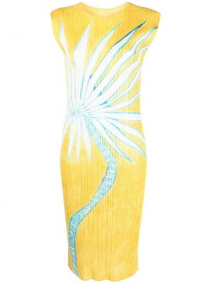 Sukienka midi w kwiatki z nadrukiem plisowana Pleats Please Issey Miyake żółta