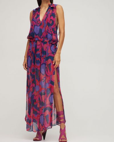 Hedvábné dlouhé šaty Isabel Marant růžové