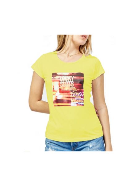 Koszulka bawełniana z nadrukiem z okrągłym dekoltem Yes Zee żółta