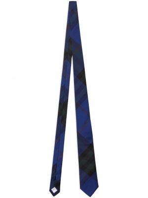 Svilena kravata s karirastim vzorcem s potiskom Burberry modra