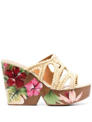 Papuci tip mules cu model floral cu imagine Clergerie