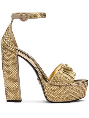 Sandale cu platformă cu nasturi de cristal Prada auriu