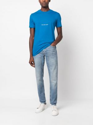 Mustriline puuvillased t-särk Calvin Klein Jeans sinine