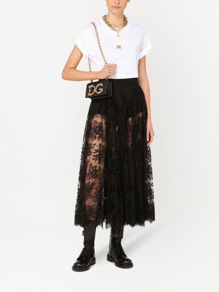 Nėriniuotas skaidrus midi sijonas Dolce & Gabbana juoda
