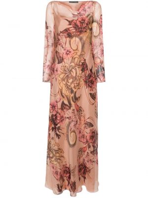 Květinové dlouhé šaty s potiskem Alberta Ferretti růžové
