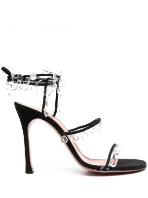 Nėriniuotos sandalai su raišteliais Amina Muaddi juoda
