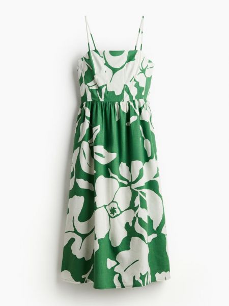 Льняное платье миди H&m зеленое