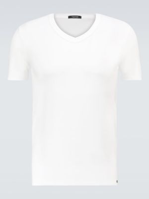 Βαμβακερή μπλούζα με λαιμόκοψη v Tom Ford λευκό
