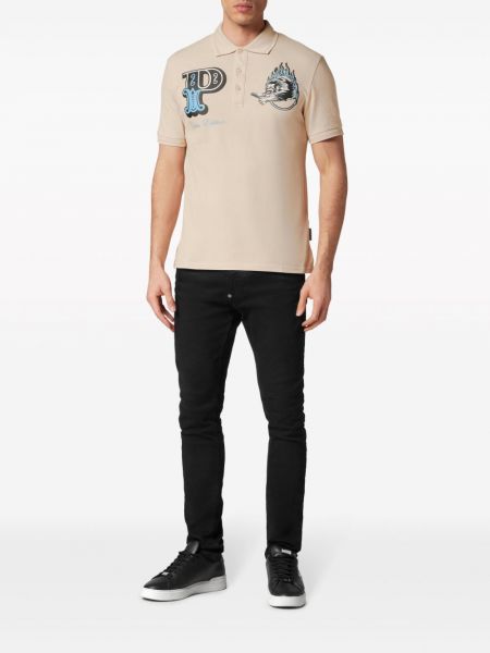 Medvilninis polo marškinėliai Philipp Plein smėlinė