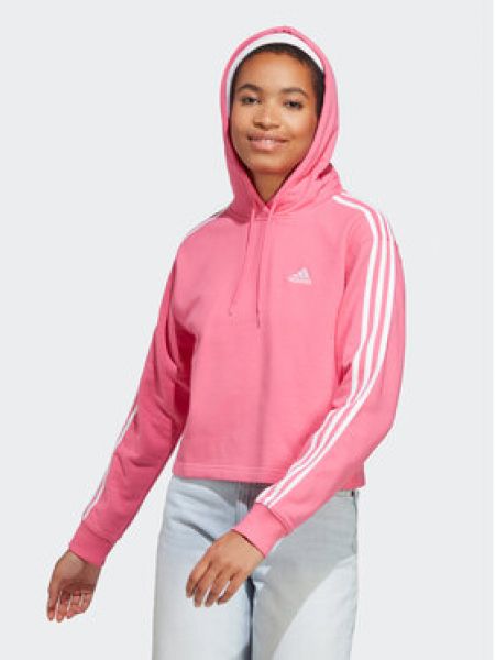 Bluză din bumbac cu glugă Adidas roz