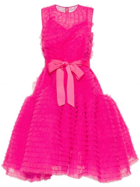 Midi haljina s volanima od tila Huishan Zhang ružičasta