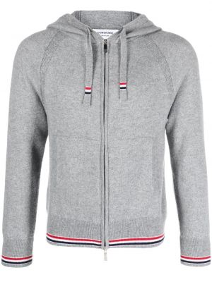 Pletena hoodie s kapuljačom od kašmira s patentnim zatvaračem Thom Browne siva