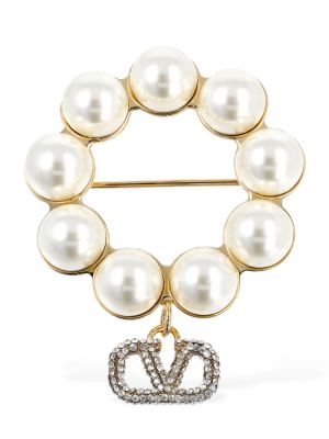 Broche con perlas de cristal Valentino Garavani dorado