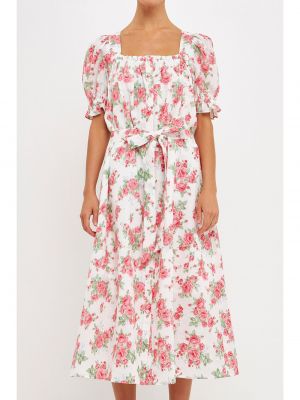 Льняной платье миди в цветочек с принтом Endless Rose розовый