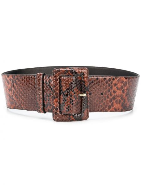Cinturón de cuero de estampado de serpiente Prada marrón