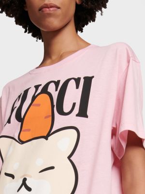 Bavlnené tričko s potlačou Gucci ružová
