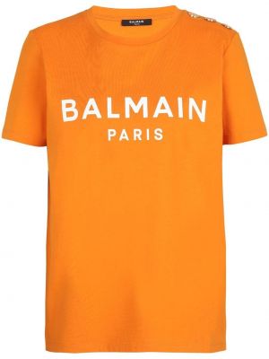 Памучна тениска с принт оранжево Balmain