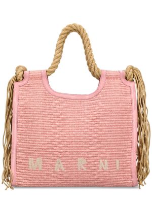 Βαμβακερή τσάντα shopper από λυγαριά Marni ροζ