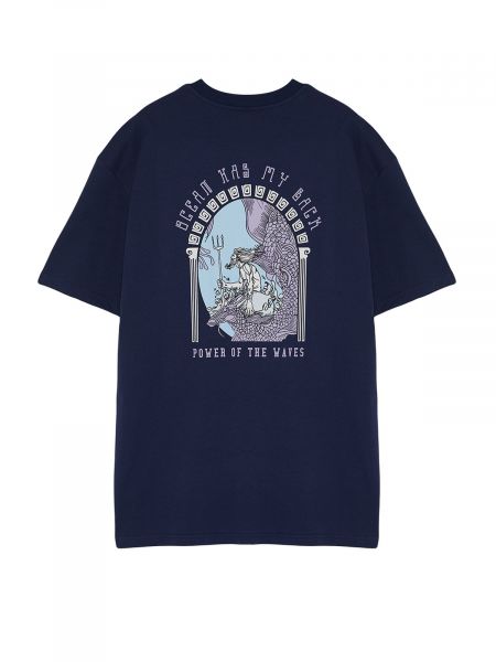 Brīva piegriezuma kokvilnas polo krekls ar apdruku Trendyol zils
