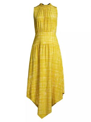 Асимметричное шелковое платье миди с принтом Jason Wu желтое
