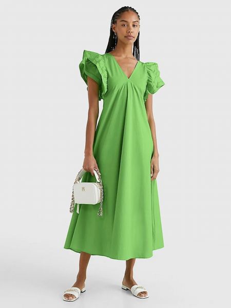 Saténové šaty Tommy Hilfiger zelené