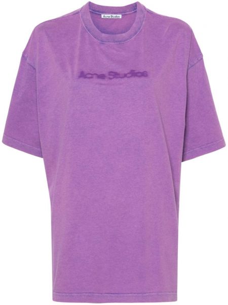 Bavlnené tričko s potlačou Acne Studios fialová