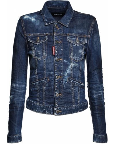 Obnosená džínsová bunda s potlačou Dsquared2 modrá