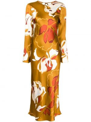 Svilena midi obleka s cvetličnim vzorcem s potiskom Reformation rjava