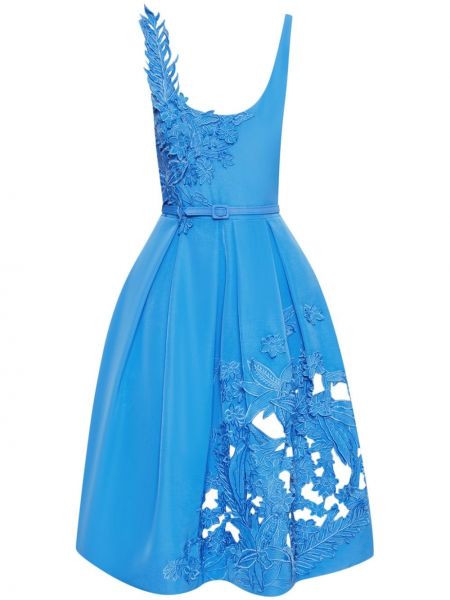 Sukienka midi w kwiatki Oscar De La Renta niebieska