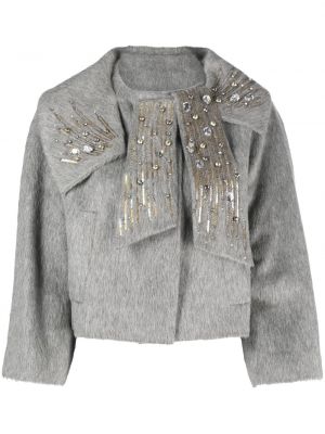 Haftowane kurtka wełniane z okrągłym dekoltem Christian Dior