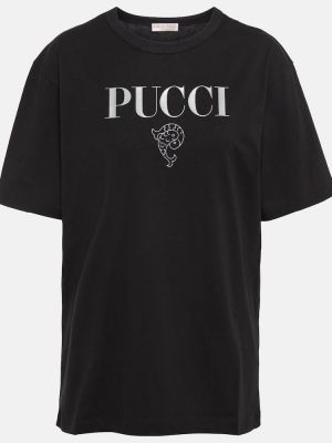 Bavlněné tričko jersey Pucci černé