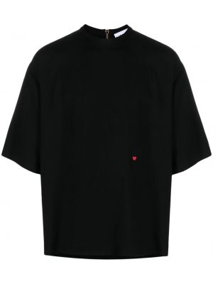 Tricou cu broderie din crep cu motiv cu inimi Moschino negru