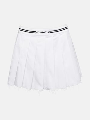 Plisované bavlněné mini sukně Miu Miu bílé