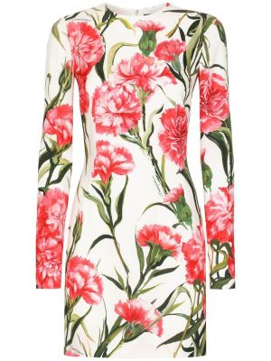 Obleka s cvetličnim vzorcem s potiskom Dolce & Gabbana bela