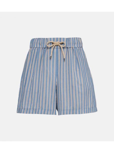 Pantalones cortos de seda de algodón a rayas Brunello Cucinelli azul