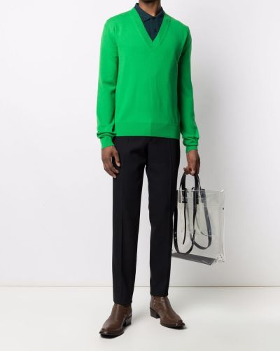 Jersey de punto con escote v de tela jersey Bottega Veneta verde