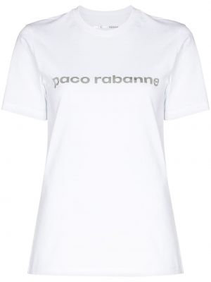 Памучна тениска с принт Paco Rabanne бяло