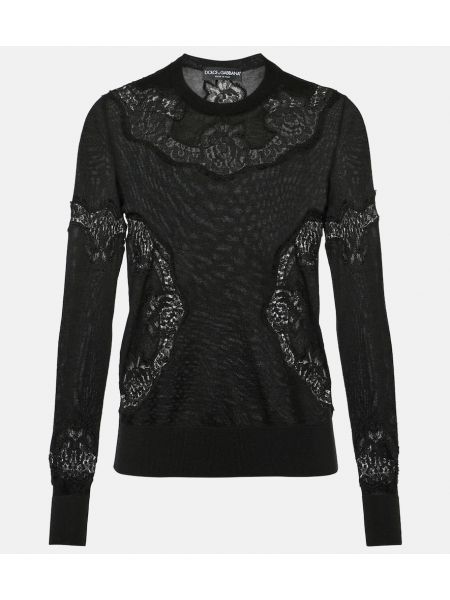 Čipkovaný kašmírový sveter Dolce&gabbana čierna
