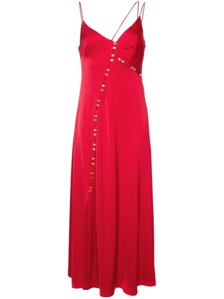 Пухена сатенена рокля с презрамки с копчета Aje червено