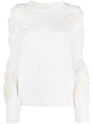 Кашмирен пуловер на цветя Ermanno Scervino бяло