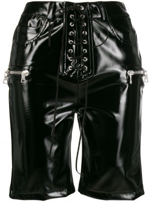 Bavlněné kožené šortky s vysokým pasem s páskem Unravel Project - černá