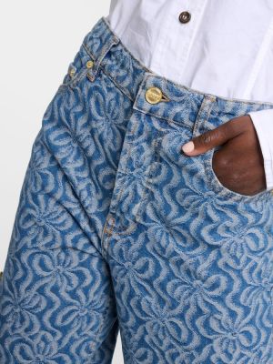 Žakárové voľné džínsy Ganni modrá