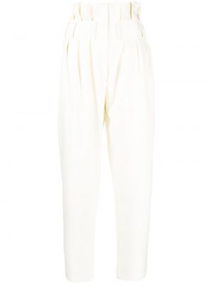 Pantaloni cu talie înaltă din crep Saiid Kobeisy alb