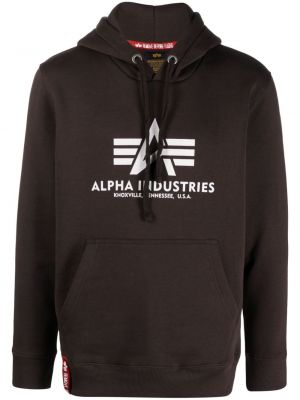 Kapucnis melegítő felső nyomtatás Alpha Industries barna