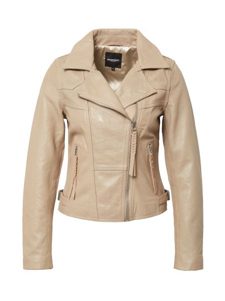 Jednofarebná priliehavá kožená bunda na zips Goosecraft - béžová