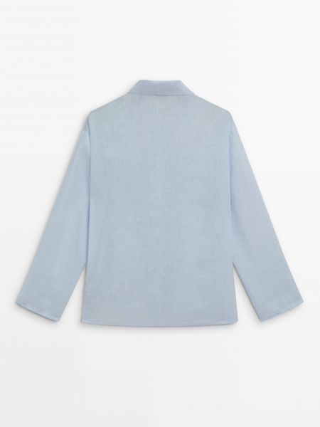 Льняная рубашка с карманами Massimo Dutti синяя