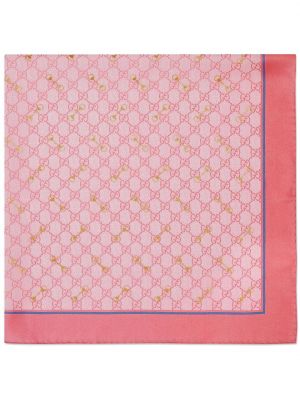 Fular cu funde de mătase cu imagine Gucci roz